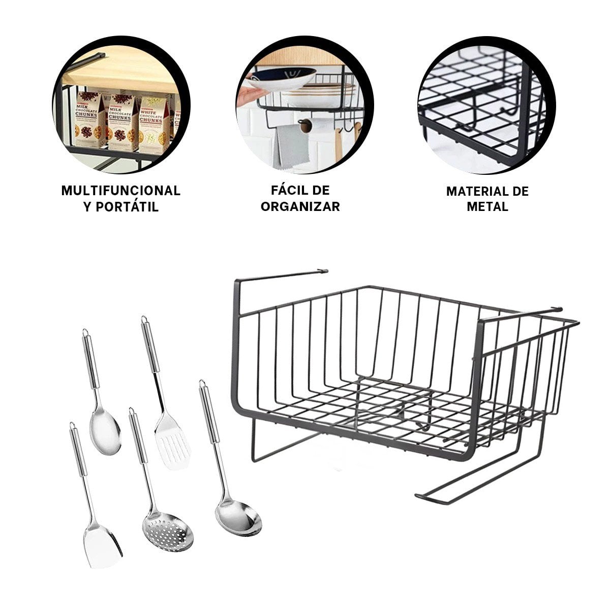 CESTA RYBIU HO29734 METAL NEGRO RESISTENTE COLGANTE + REGALO STICKERS - 3