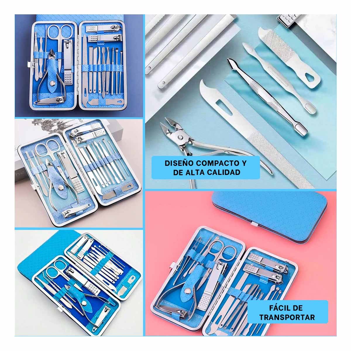 SET MANICURE RYBIU BE29800 19 UNIDADES CELESTE PORTATIL - 5