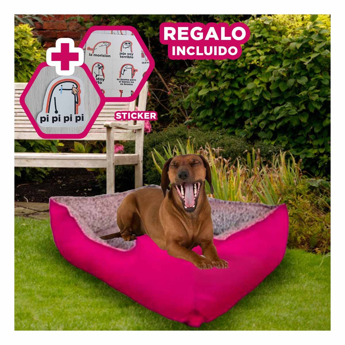 CAMA PERROS MA31047 RYBIU PET EN TONO FUCSIA TALLA XXL + STICKERS - 1