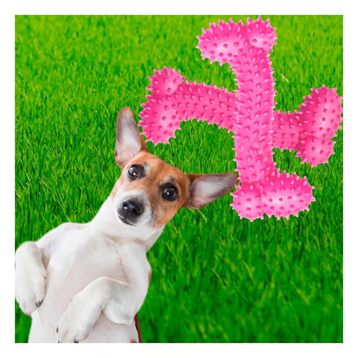 MORDEDOR DE GOMA EN FORMA DE HUESO COLOR ROSADO SEGURO Y DIVERTIDO PARA MASCOTA - 1