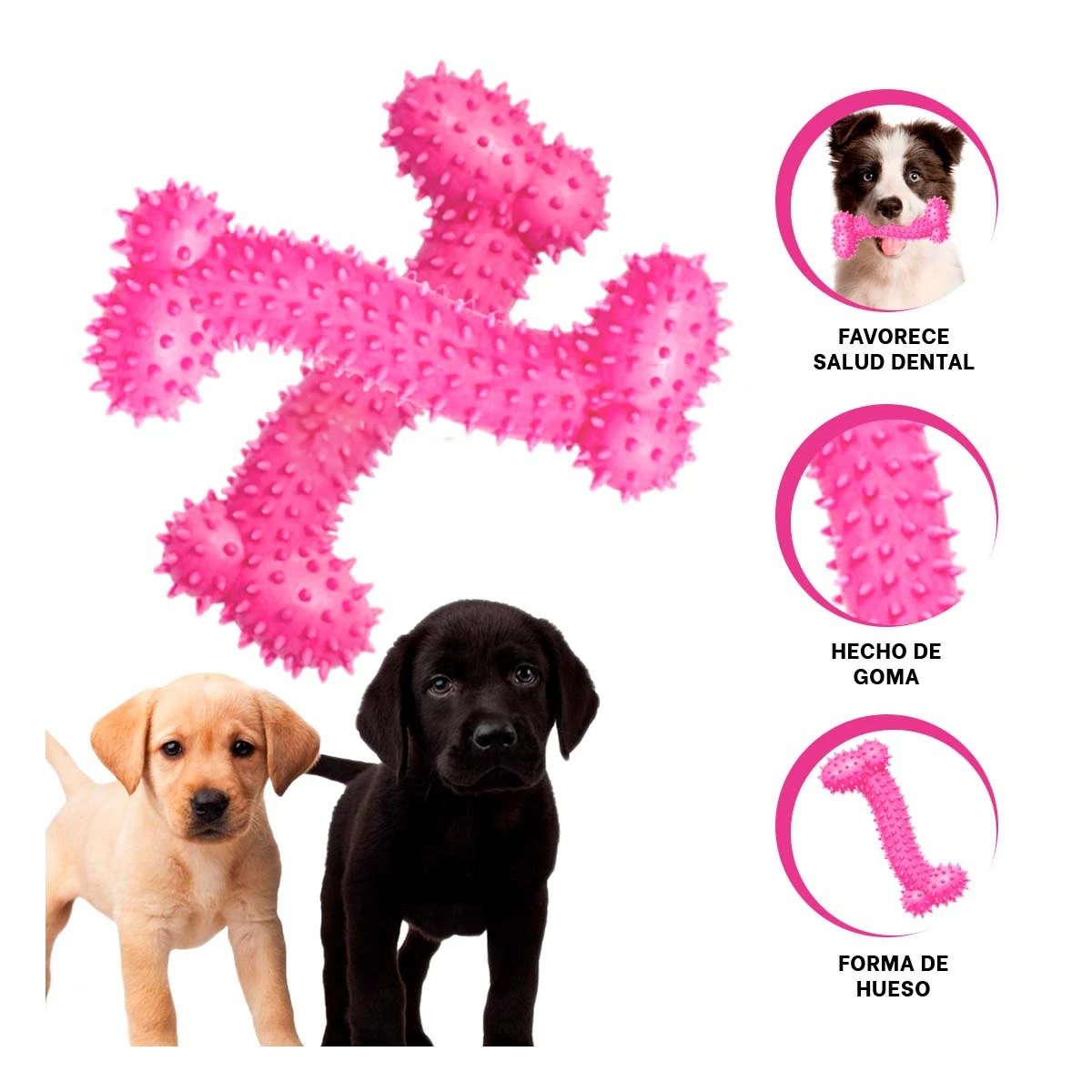 MORDEDOR DE GOMA EN FORMA DE HUESO COLOR ROSADO SEGURO Y DIVERTIDO PARA MASCOTA - 3
