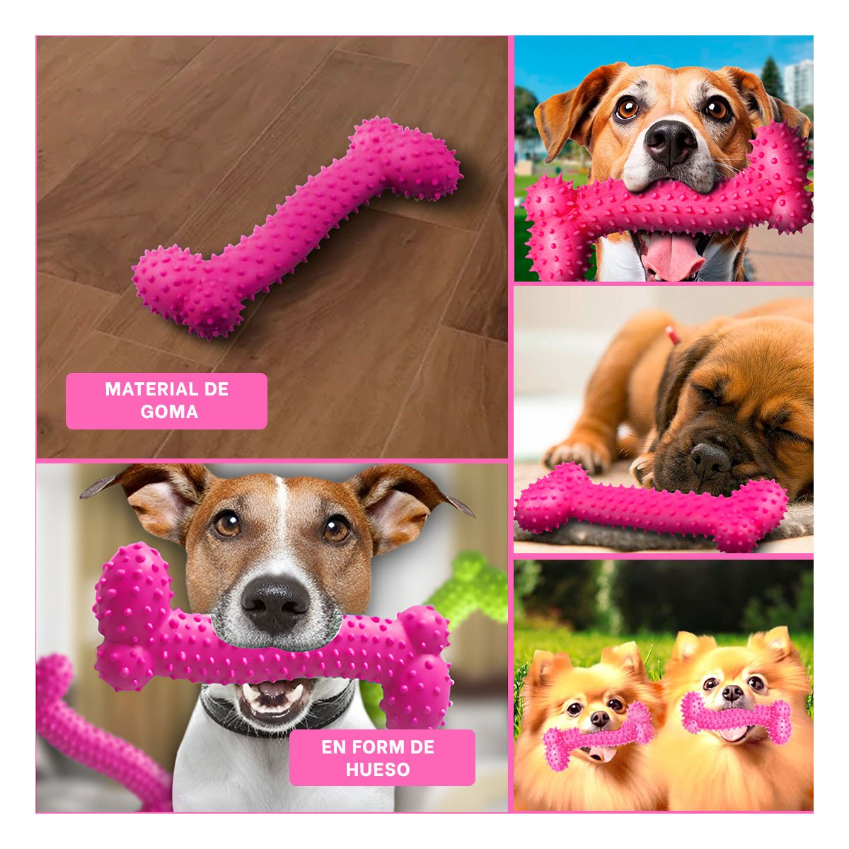 MORDEDOR DE GOMA EN FORMA DE HUESO COLOR ROSADO SEGURO Y DIVERTIDO PARA MASCOTA - 5