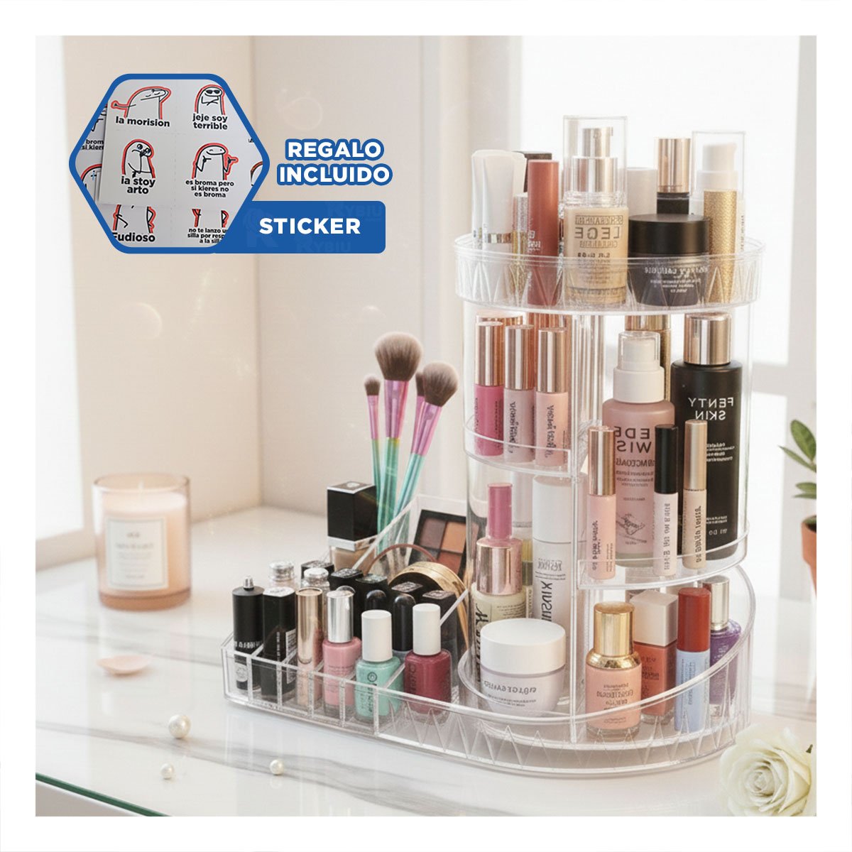 SET ORGANIZADOR RYBIU BE30334 TRANSPARENTE CIRCULAR BASE CUADRADA + REGALO STICKERS - 1