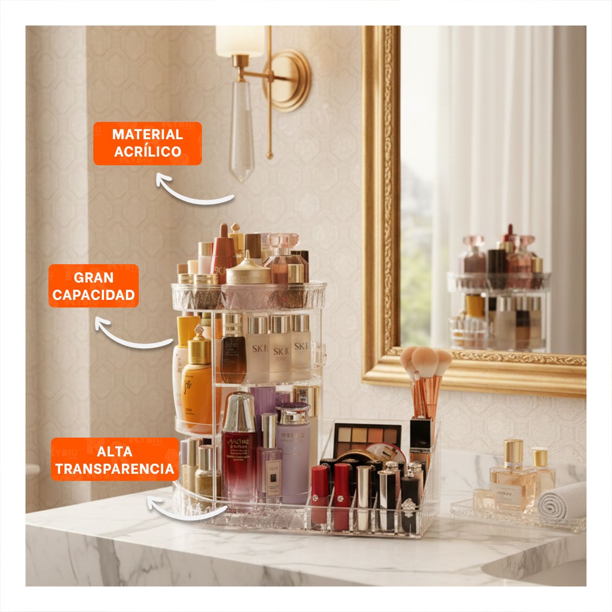 SET ORGANIZADOR RYBIU BE30334 TRANSPARENTE CIRCULAR BASE CUADRADA + REGALO STICKERS - 5