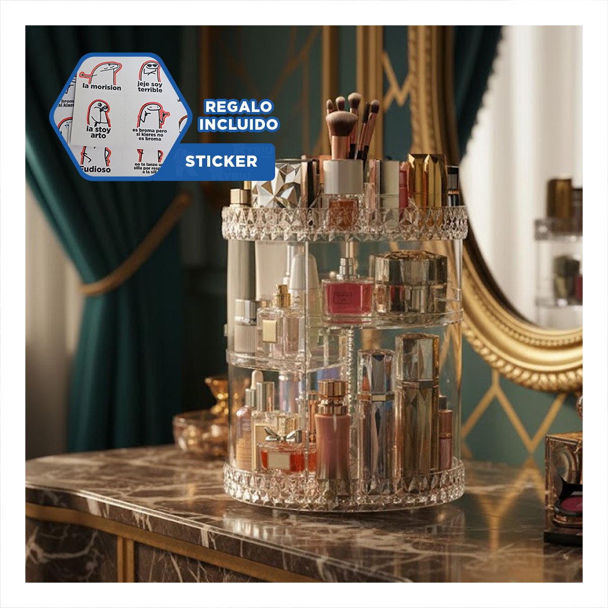 SET ORGANIZADOR RYBIU BE30333 TRANSPARENTE CIRCULAR GRANDE 360° + REGALO STICKERS - 1