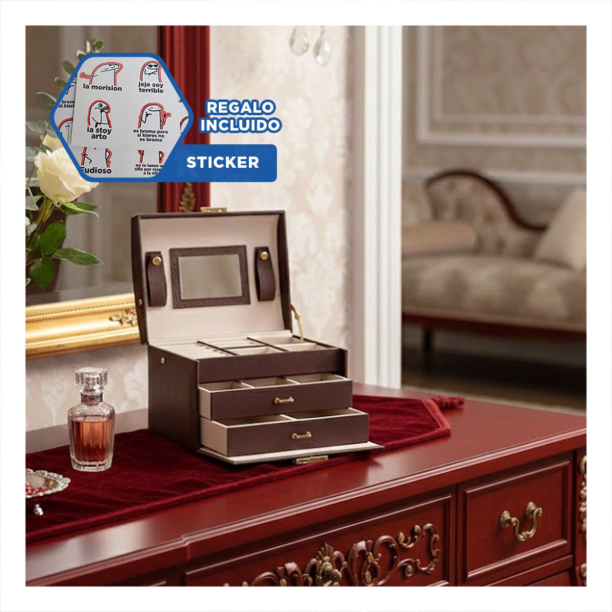 ORGANIZADOR RYBIU BE30332 MARRÓN COMPACTO JOYAS DE MARRON Y STICKERS - 1