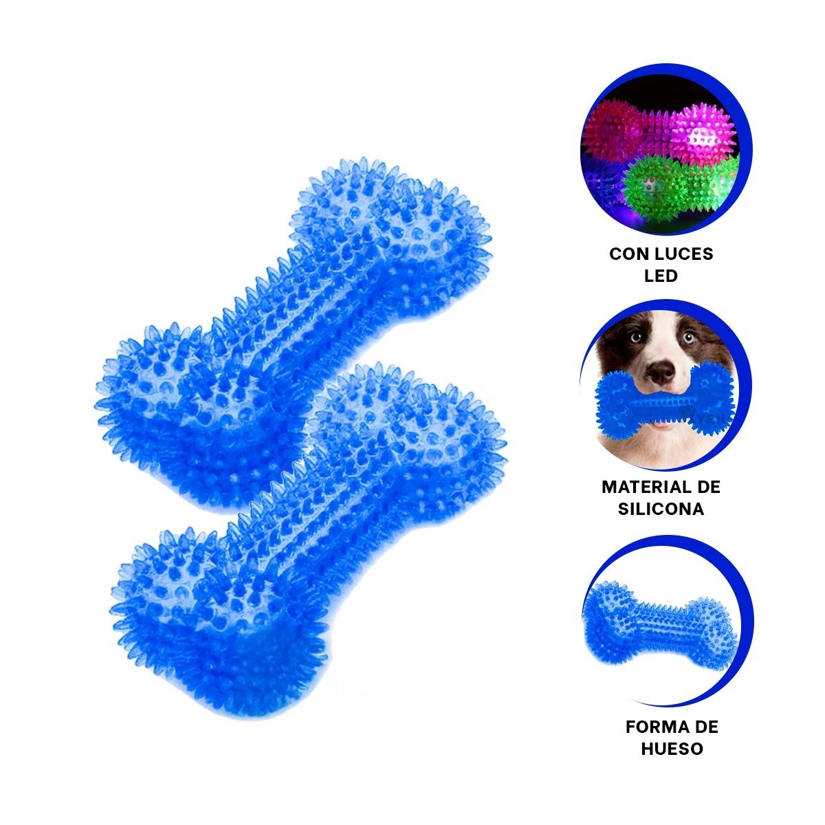 SET JUGUETE EN FORMA DE HUESO COLOR LUZ LED AZUL MUY LUMINOSA Y ALEGRE - 3