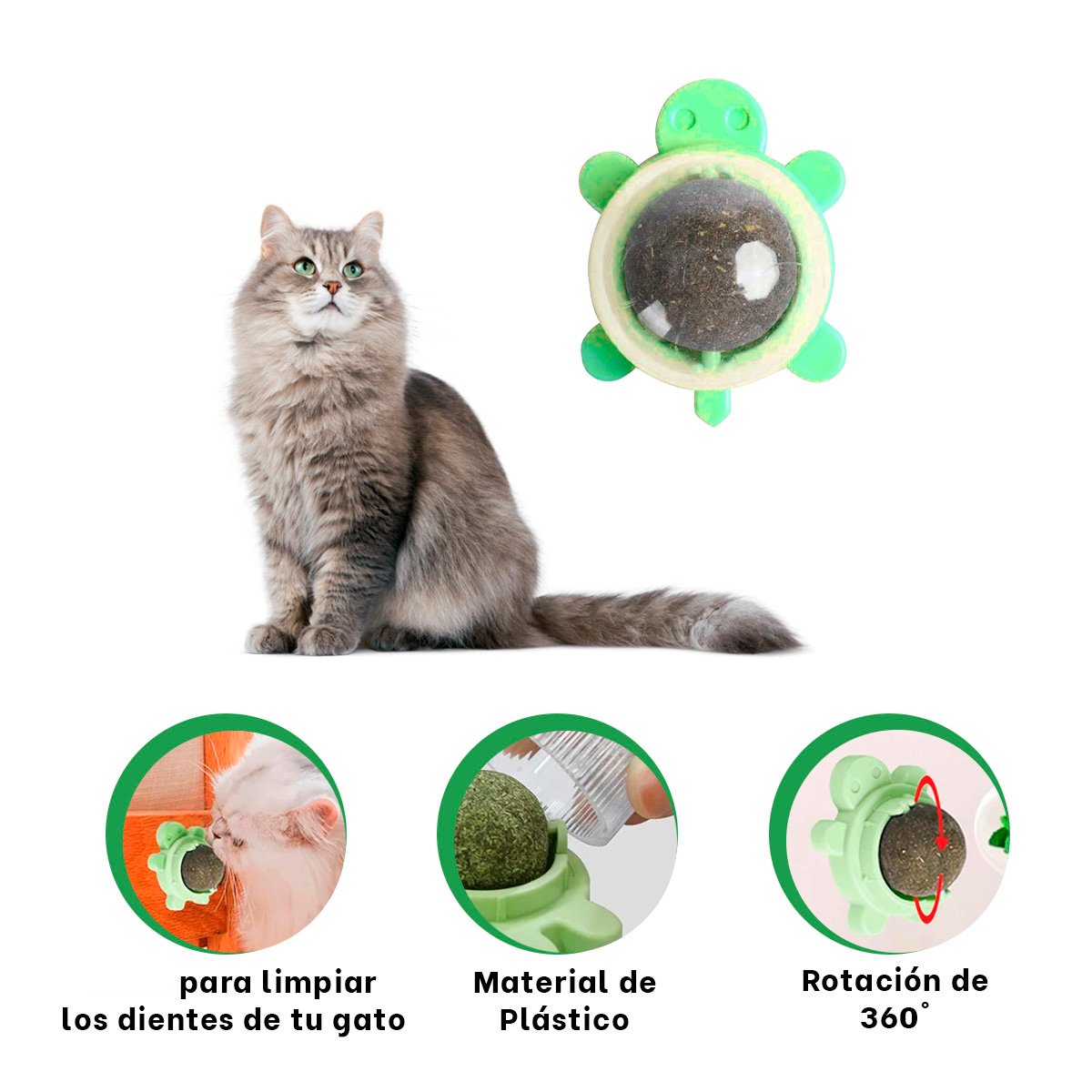 PELOTA HIERBA GATERA VERDE EN PLASTICO DE TORTUGA GIRATORIO PARA DIVERSION - 3