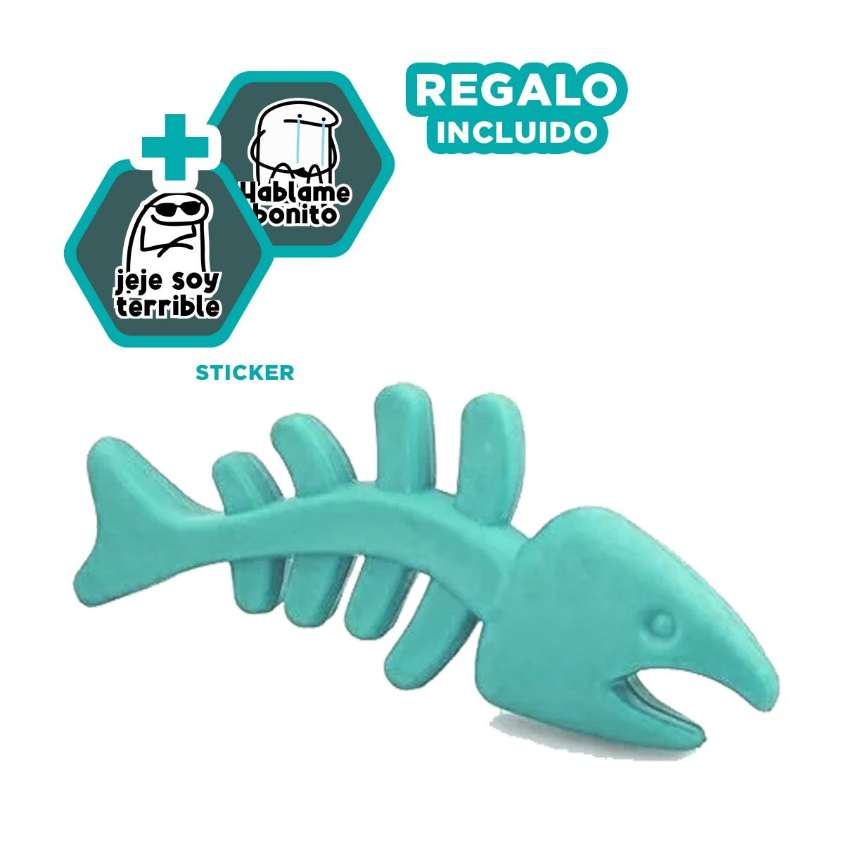 ARTICULO VERSATIL DE GOMA EN FORMA DE PESCADO EN VERDE AGUA Y MANEJO FACIL Y+REGALO STICKER - 1