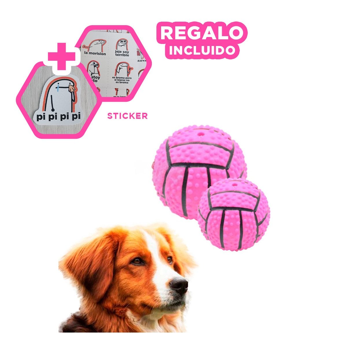 PELOTA PERROS MA29649 RYBIU DURADERA COLOR ROSADO +STICKERS - 1