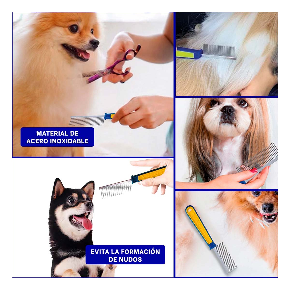 PEINE PERRO RYBIU MA29637 DENTADO DE METAL AZUL - 5