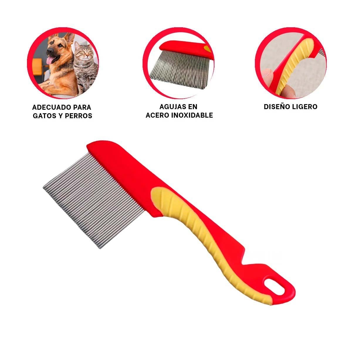 PEINE PERRO Y GATO RYBIU MA29638 ANTIPIOJOS PARA TODO TIPO DE PELO ROJO - 3
