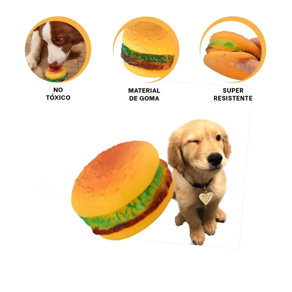 FIGURA DE GOMA PARA MASCOTAS CON DISENO DE HAMBURGUESA AMARILLO ENTRETENIDA - 3