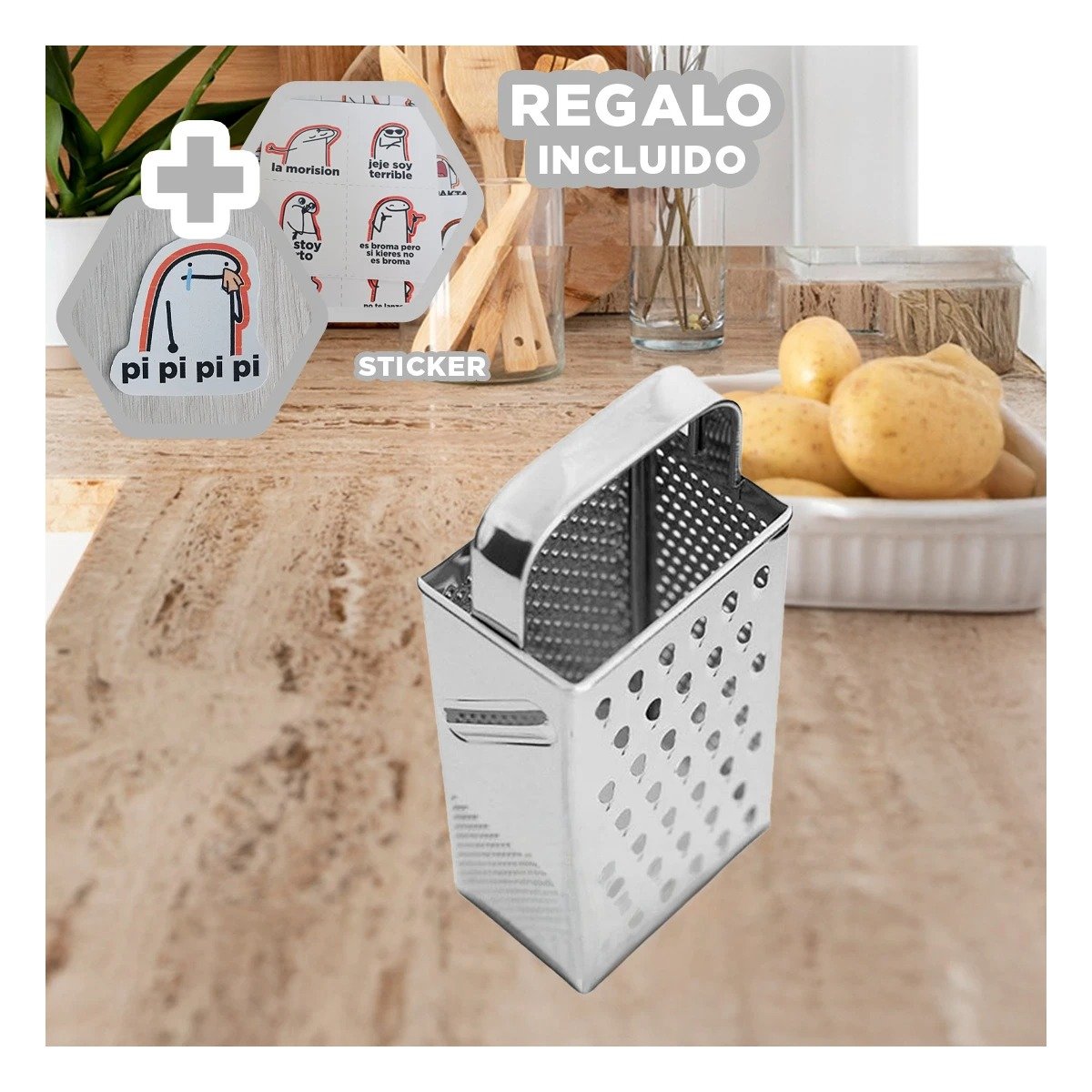 SET RALLADOR RYBIU CO30297 METAL PRACTICO ALIMENTOS S + REGALO STICKERS - 1