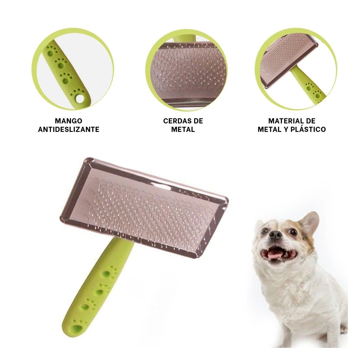 PEINE PERRO Y GATO RYBIU MA31225 TA CON PUNTAS DE METAL SUAVE TALLA M VERDE - 3
