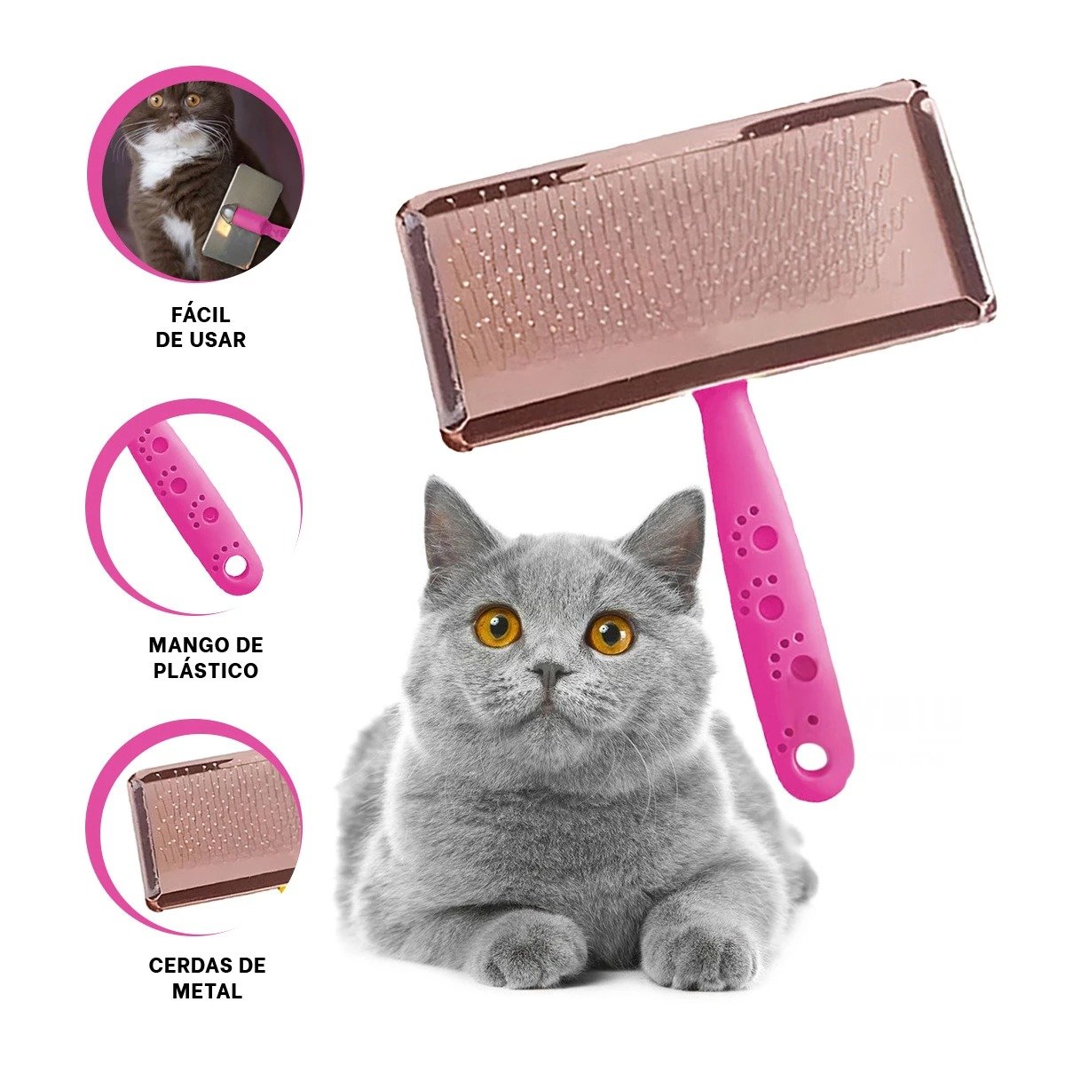 PEINE PERRO Y GATO RYBIU MA31226 TA CON PUNTAS DE METAL SUAVE TALLA M FUCSIA - 3