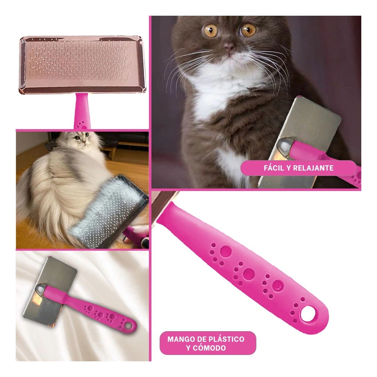 PEINE PERRO Y GATO RYBIU MA31226 TA CON PUNTAS DE METAL SUAVE TALLA M FUCSIA - 5