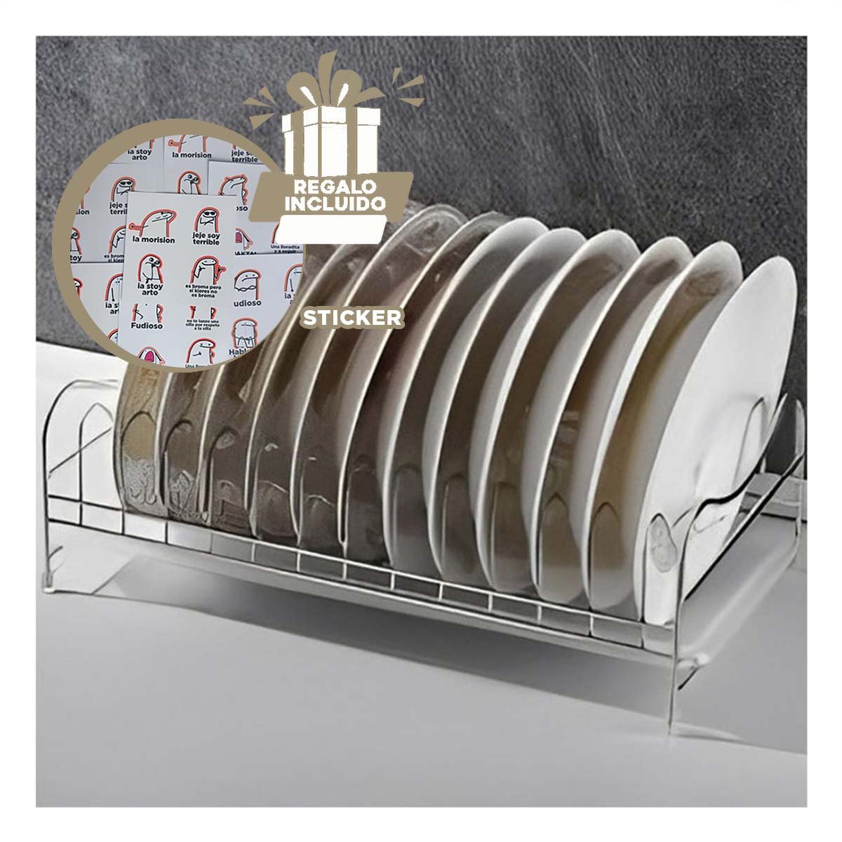 ORGANIZADOR VERTICAL PLATEADO PARA PLATOS 30X19X11CM PROFESIONAL Y+REGALO STICKER - 1