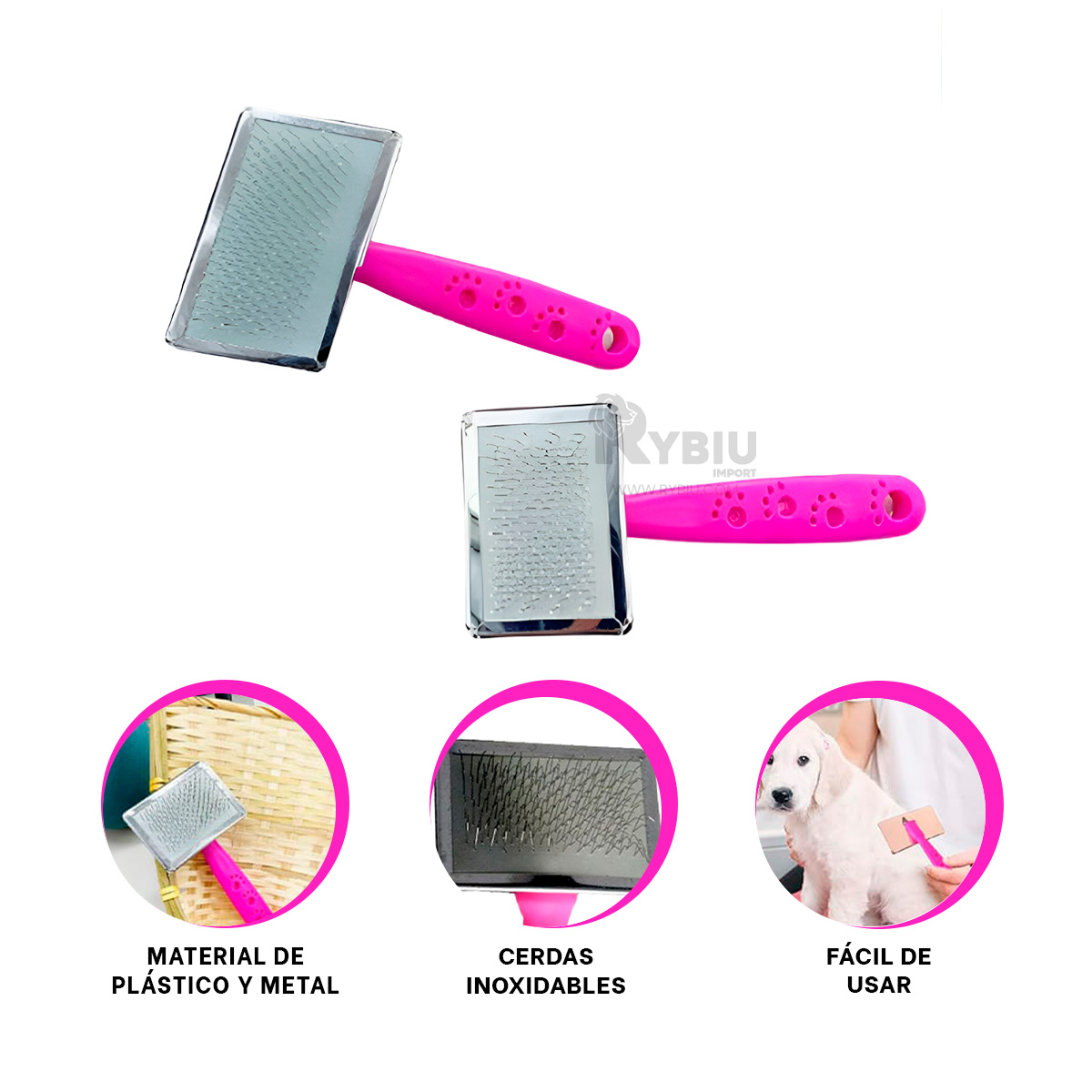 PEINE PERRO Y GATO RYBIU MA31229 TA CON PUNTAS DE METAL SUAVE TALLA FUCSIA - 3
