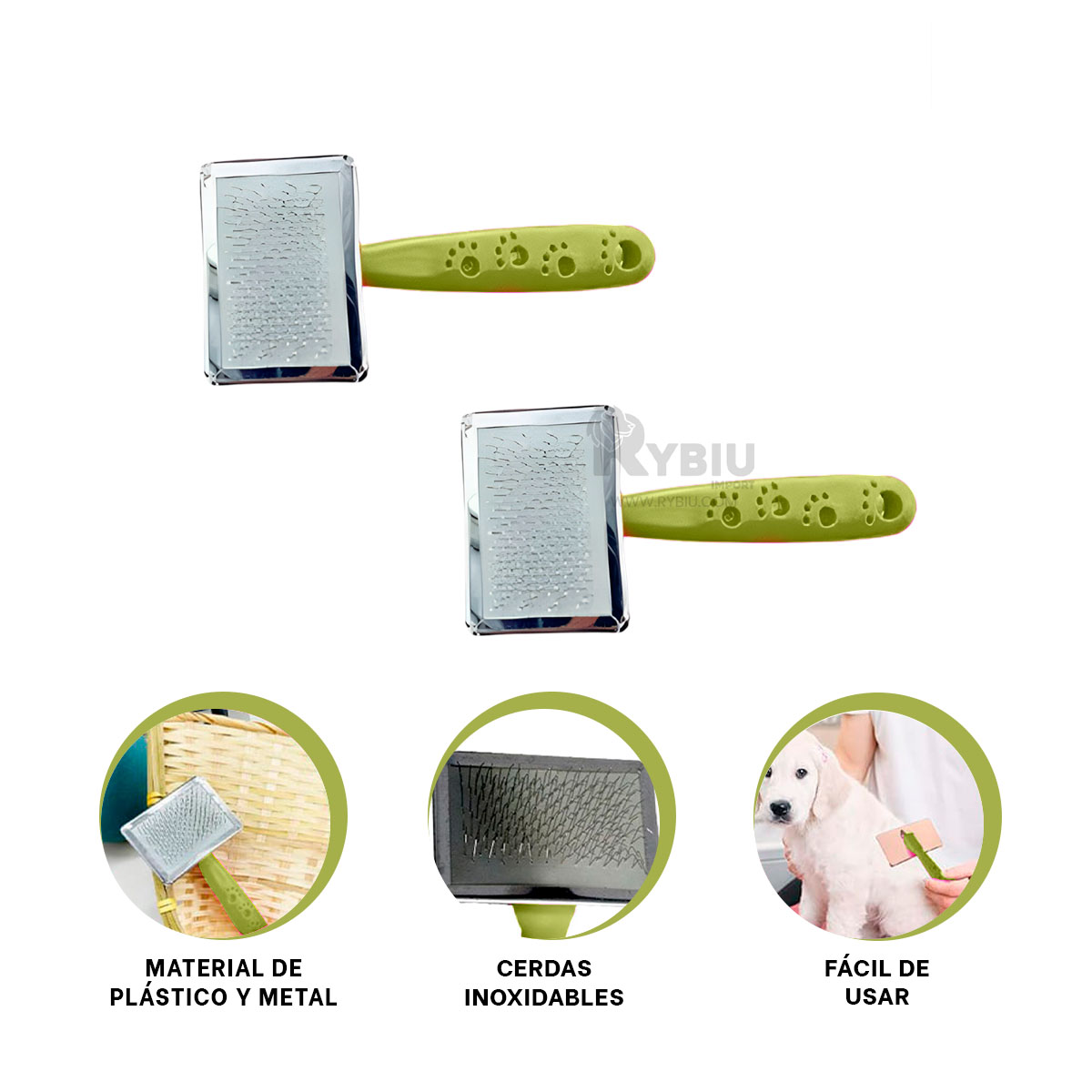 PEINE PERRO Y GATO RYBIU MA31228 TA CON PUNTAS DE METAL SUAVE TALLA VERDE - 3