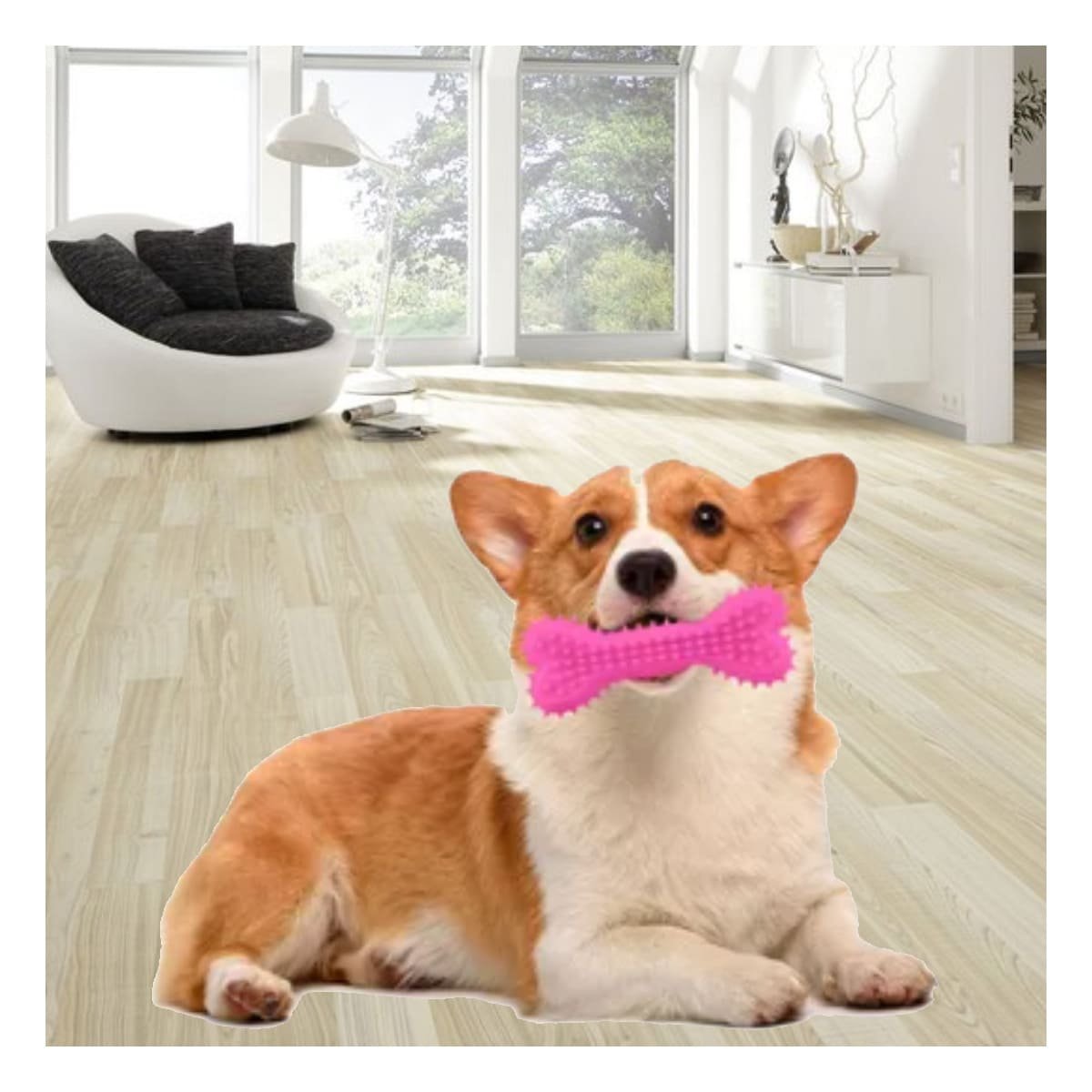 HUESO PARA PERRO ROSADO DE JEBE CON PUAS Y DISENO PRACTICO Y+REGALO STICKER - 2