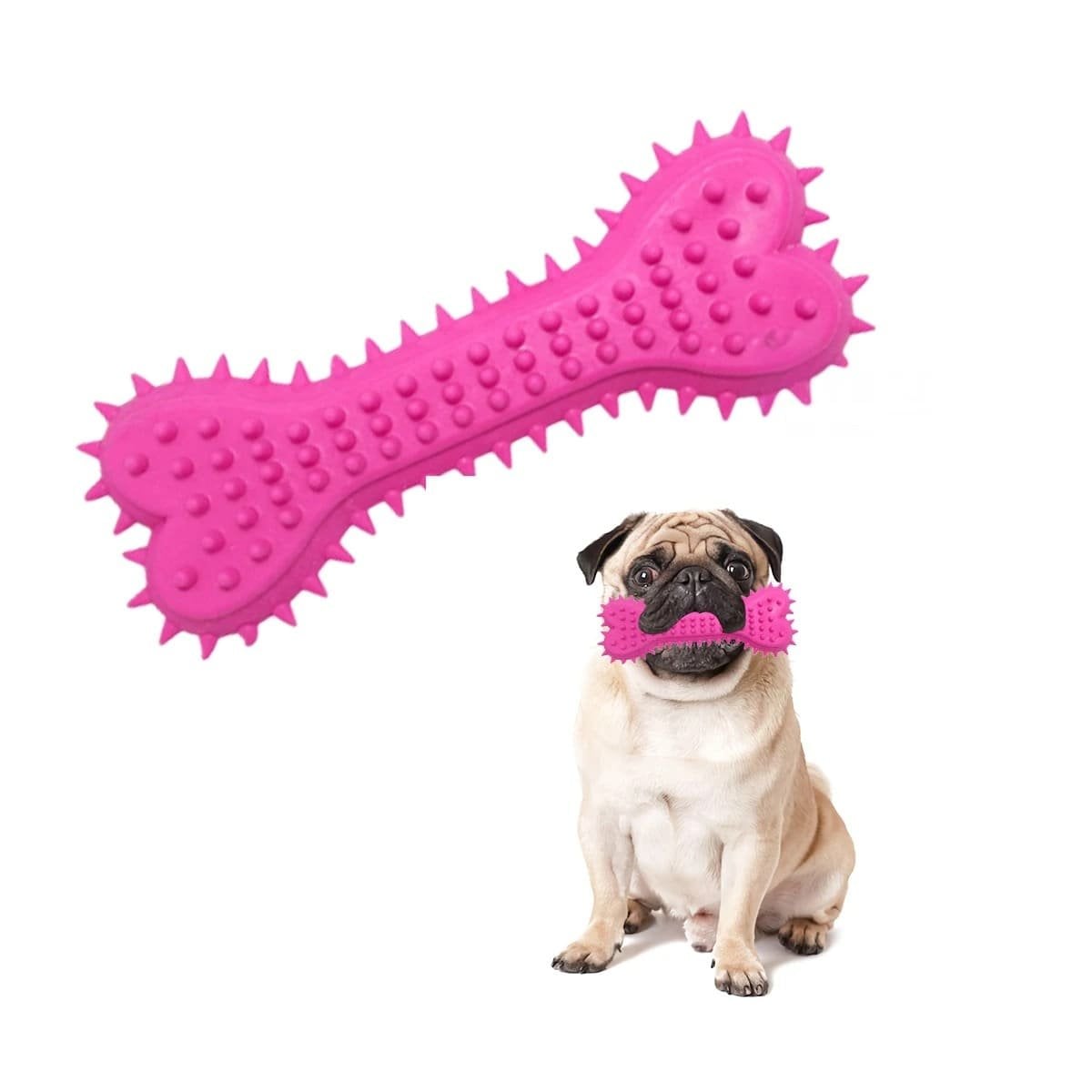 HUESO PARA PERRO ROSADO DE JEBE CON PUAS Y DISENO PRACTICO Y+REGALO STICKER - 3