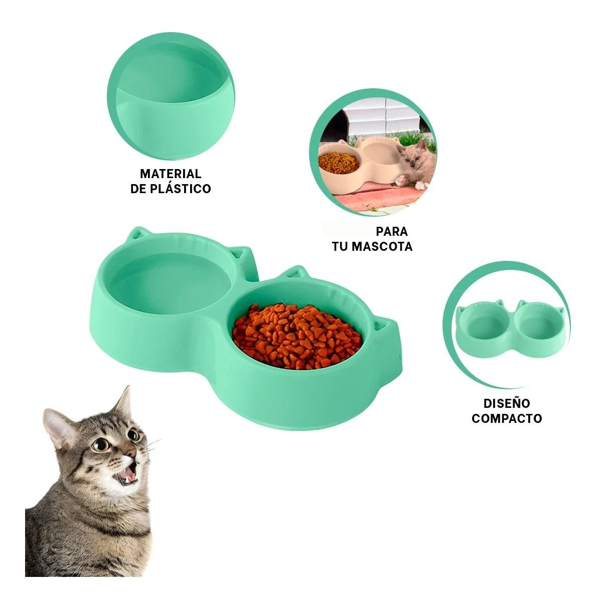 PLATO GATO MA31290 DOBLE FORMA OREJITAS COLOR VERDE RYBIU - 3