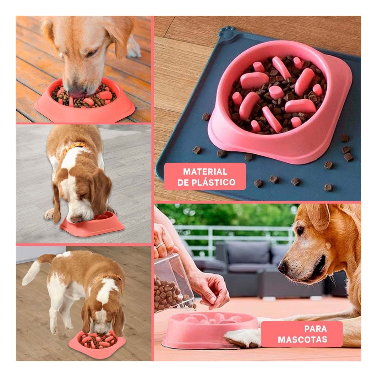 PLATO PERRO MA31309 PET ANTIESTRÉS CUADRADO MODERNO COLOR ROJO RYBIU - 5
