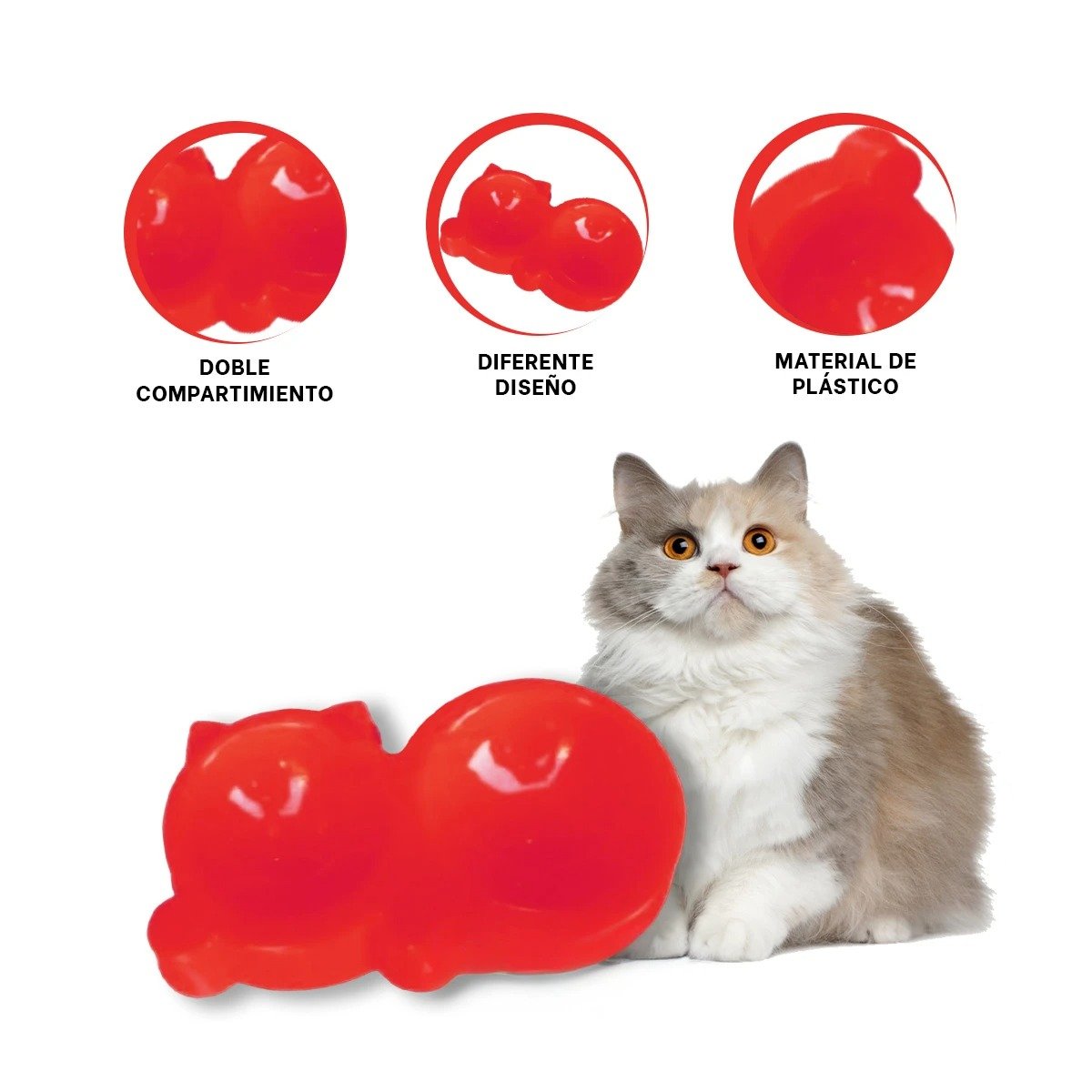 PLATO GATO MA31289 DOBLE FORMA OREJITAS COLOR ROJO RYBIU - 3