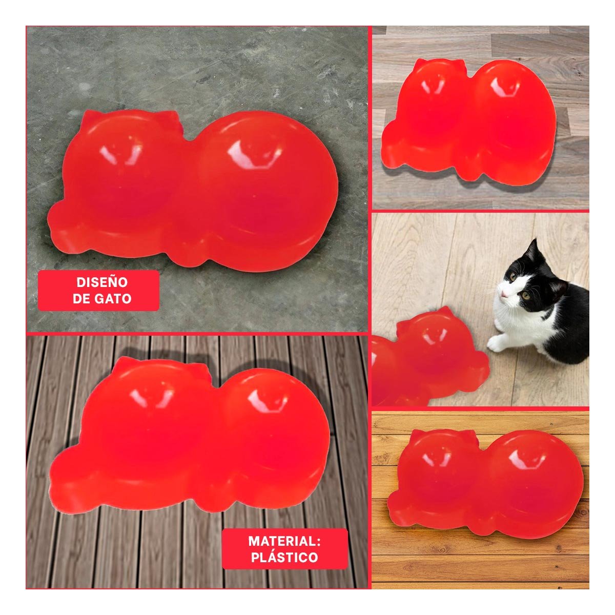 PLATO GATO MA31289 DOBLE FORMA OREJITAS COLOR ROJO RYBIU - 5