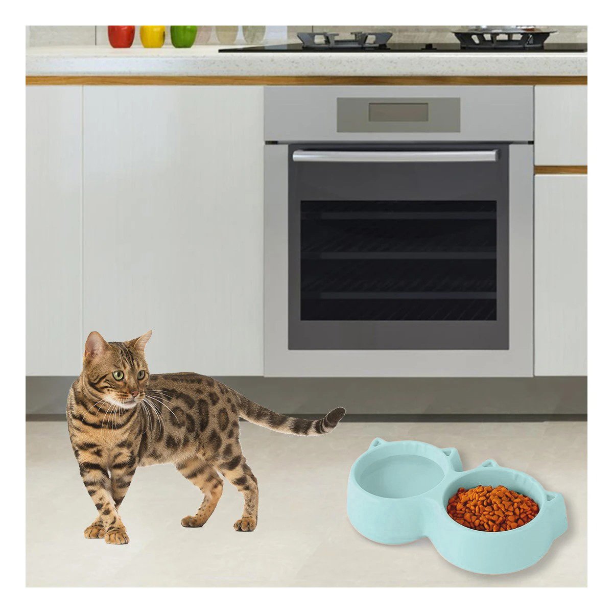 PLATO GATO MA31285 DOBLE FORMA OREJITAS COLOR CELESTE RYBIU - 2