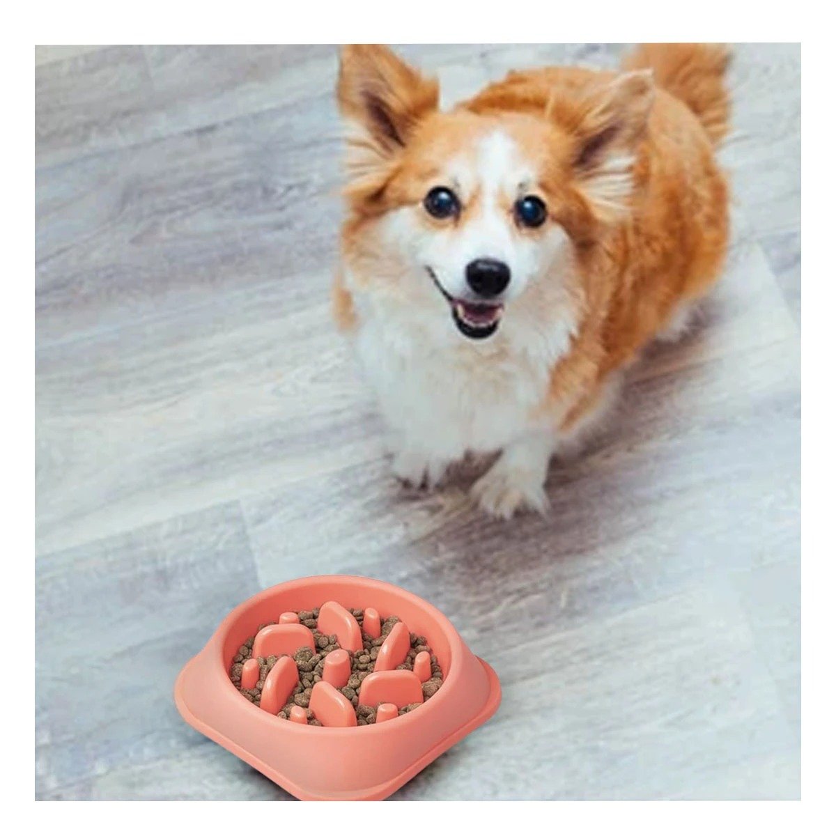 PLATO PERRO MA31310 PET ANTIESTRÉS CUADRADO MODERNO COLOR ROSADO RYBIU - 1