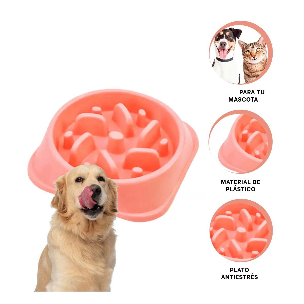 PLATO PERRO MA31310 PET ANTIESTRÉS CUADRADO MODERNO COLOR ROSADO RYBIU - 3