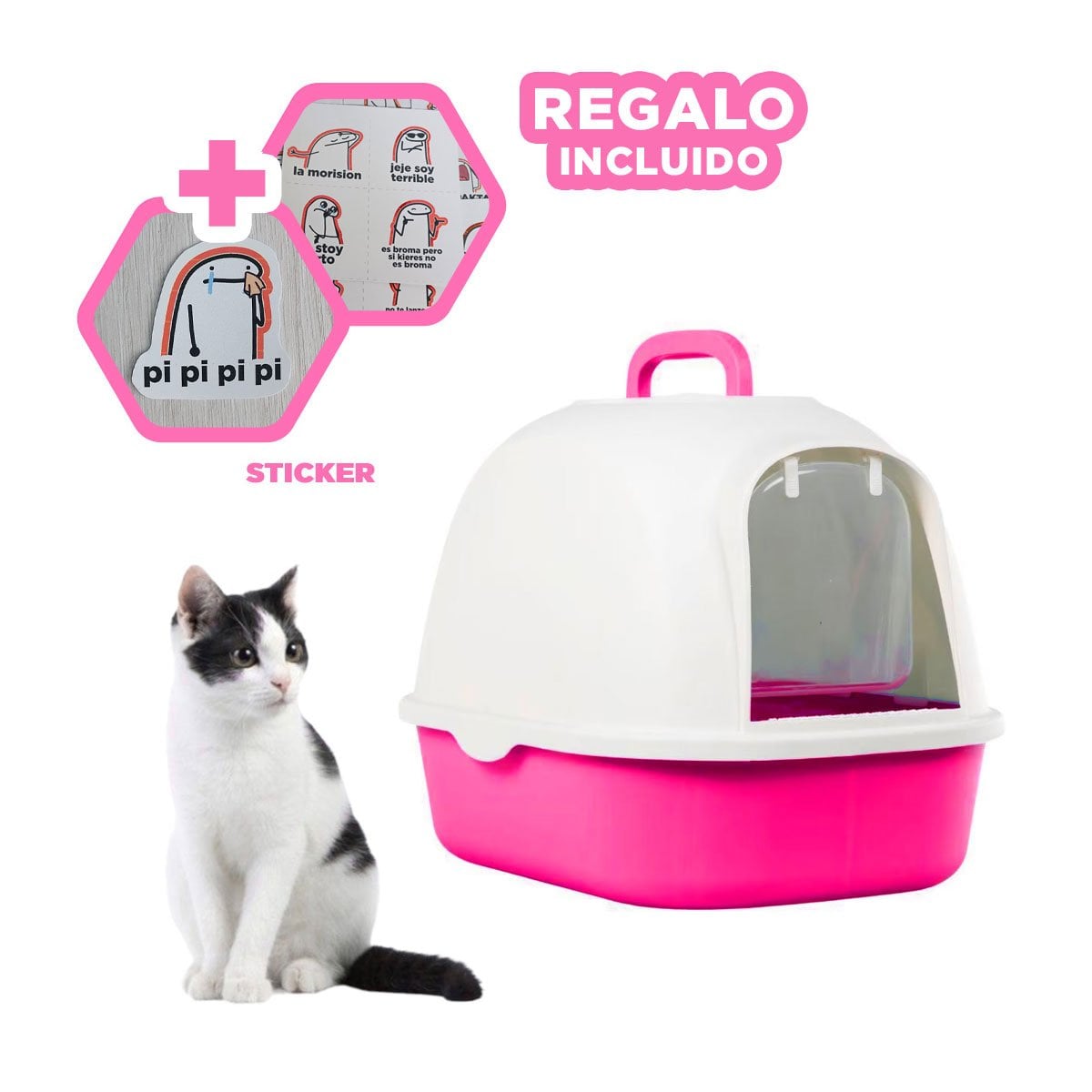 ARENERO GATO RYBIU MA30922 TRANSPORTABLE COLOR ROSADO + STICKERS - 1
