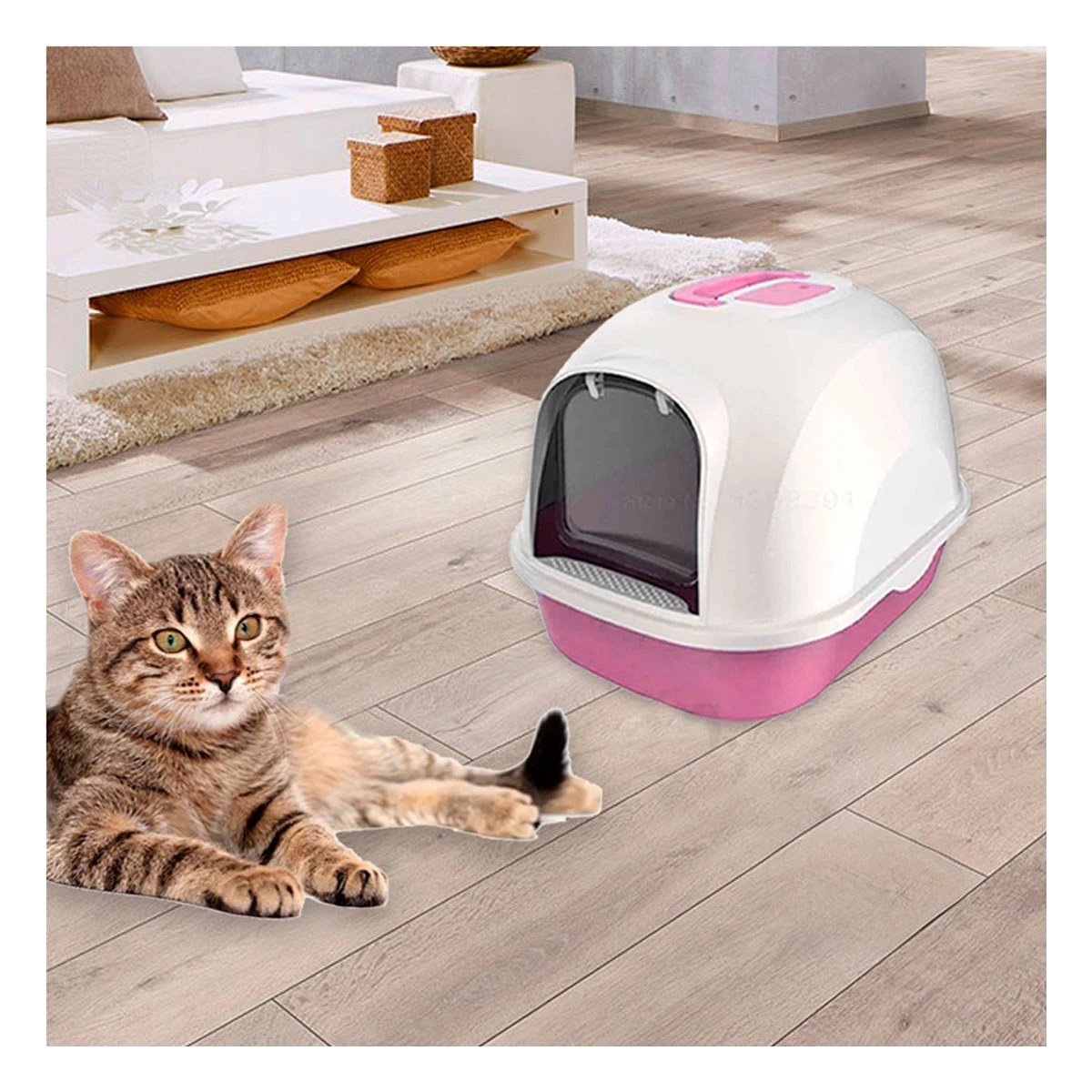 ARENERO GATO RYBIU MA30922 TRANSPORTABLE COLOR ROSADO + STICKERS - 5