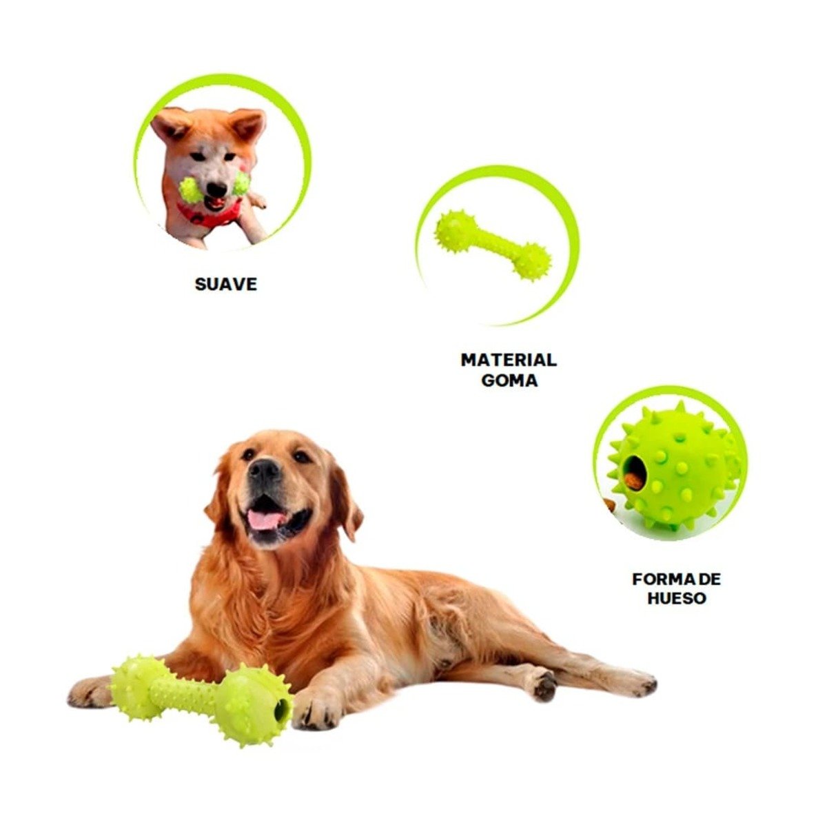 HUESO ELASTICO VERDE AMARILLENTO CON DISENO DIVERTIDO PARA JUEGO - 3