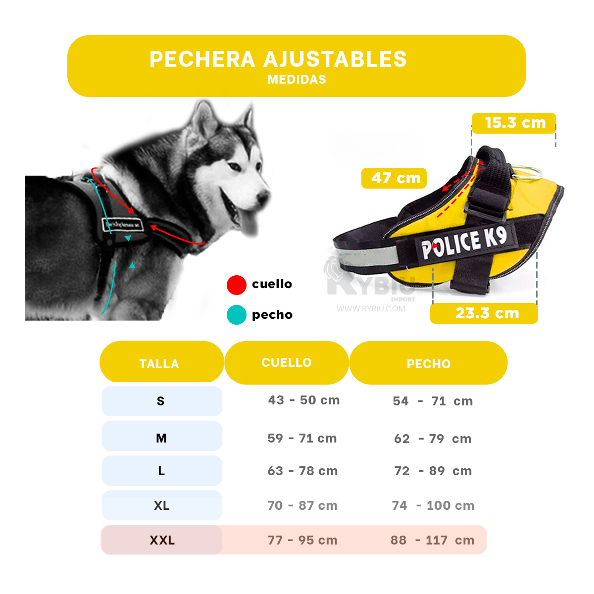 PECHERA PERROS MA30984 RYBIU FACIL DE PONER EN AMARILLO XXL Y+AGENDITA - 5