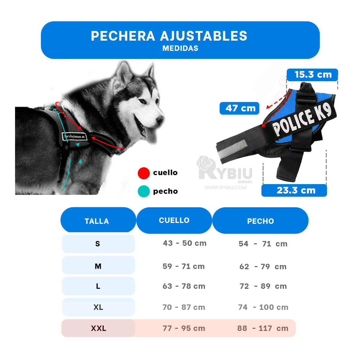 PECHERA PERROS MA30985 RYBIU FACIL DE PONER EN AZUL XXL Y+AGENDITA - 5
