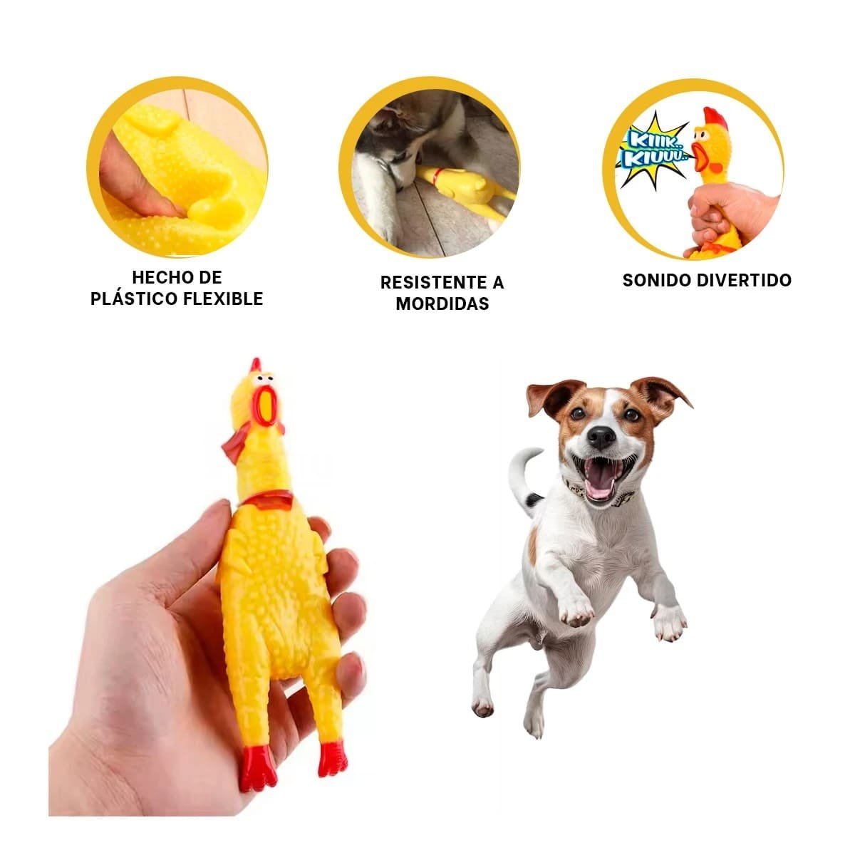 REGALO POLLO SONORO PARA PERRO TALLA S AMARILLO RESISTENTE DURABLE PET - 3