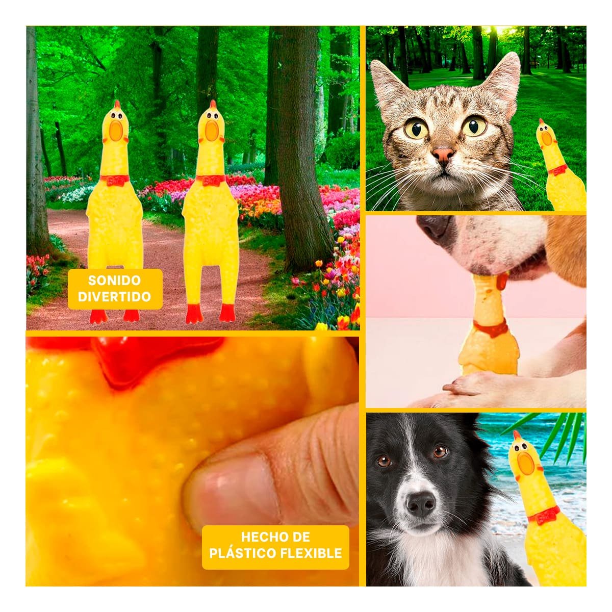 REGALO POLLO SONORO PARA PERRO TALLA S AMARILLO RESISTENTE DURABLE PET - 5
