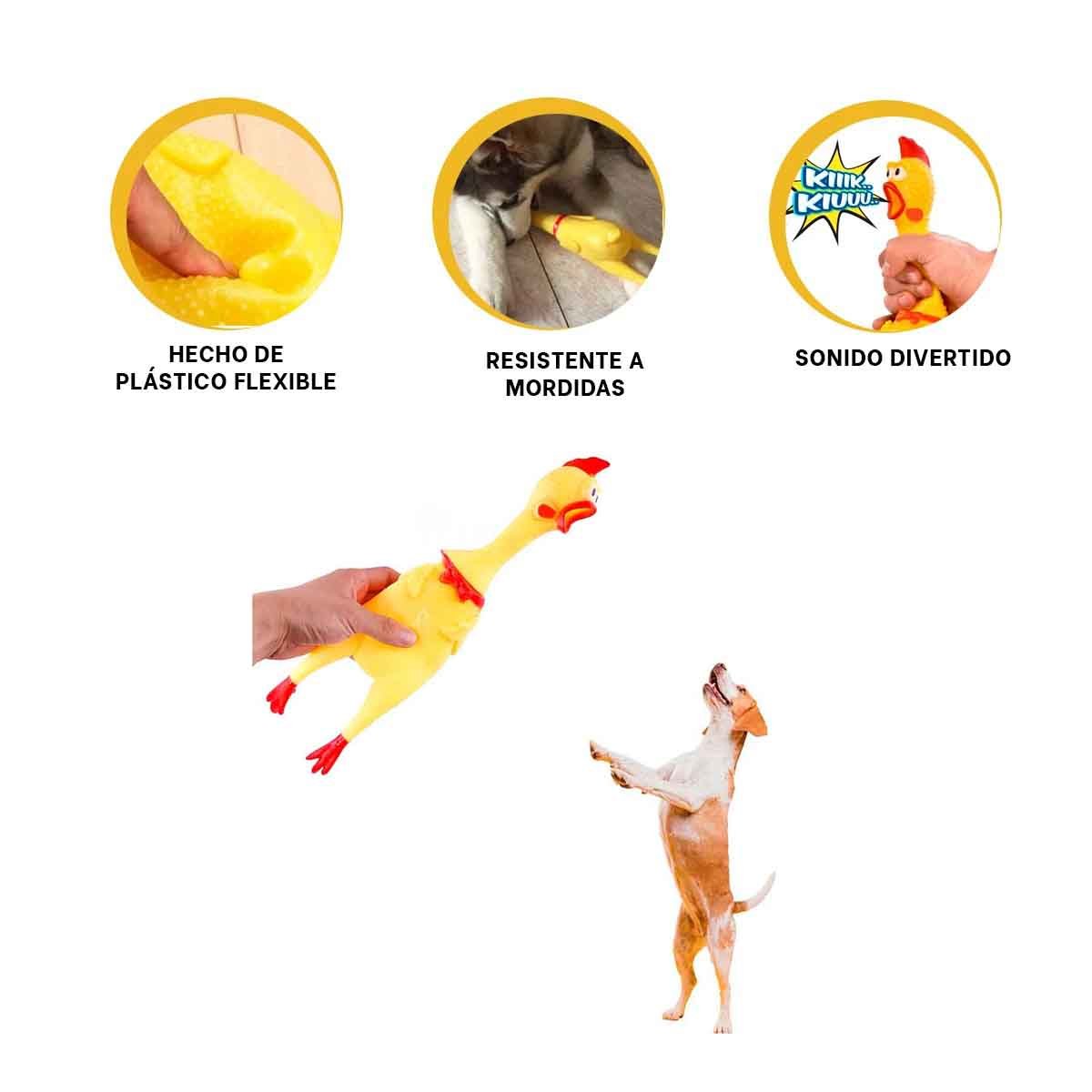 JUGUETE POLLO CHILLON AMARILLO TALLA M PARA PERRO MASCOTA HOGAR CANINOO - 3