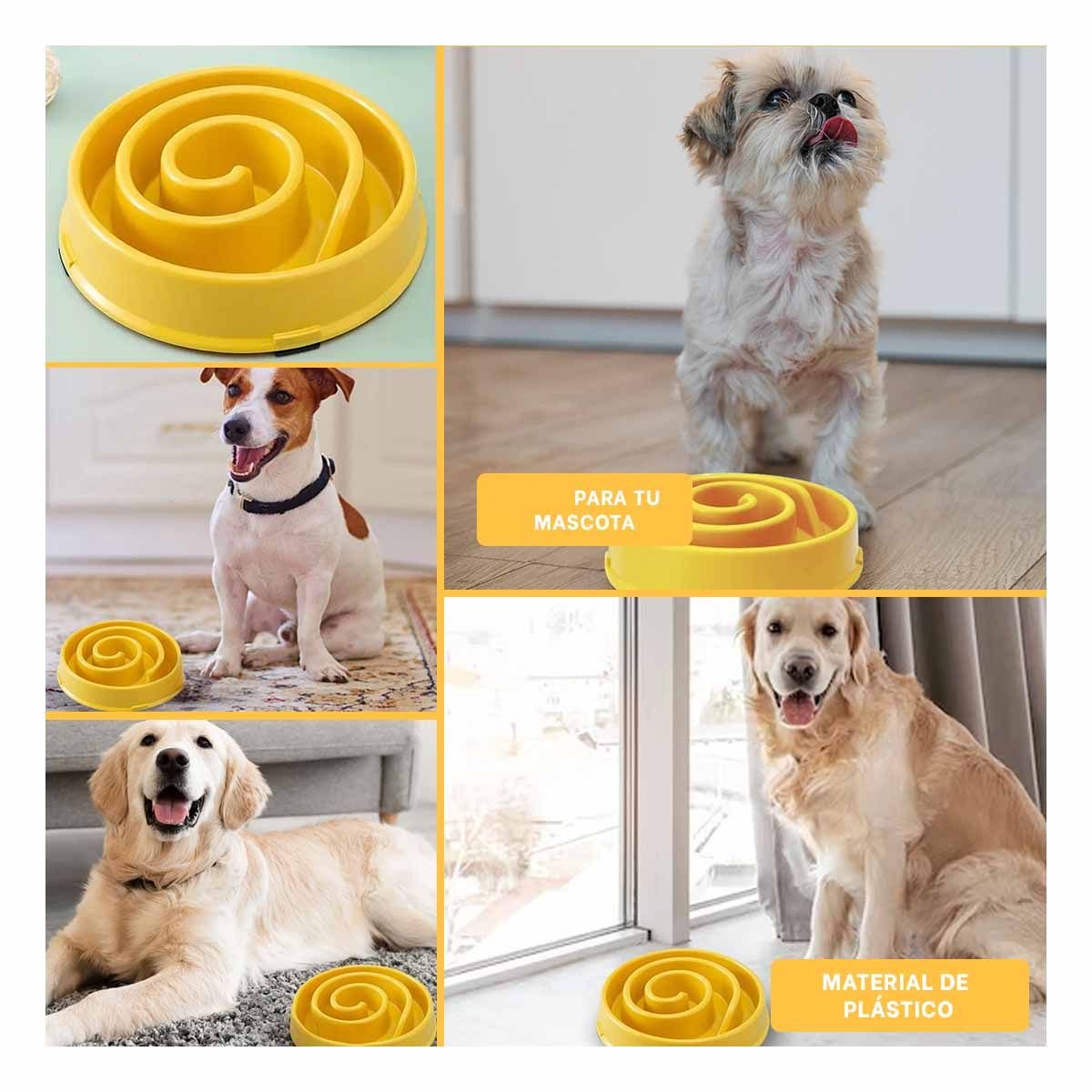 PLATO PERRO MA31302 ANTIESTRÉS ESPIRAL MASCOTA COLOR AMARILLO RYBIU - 5