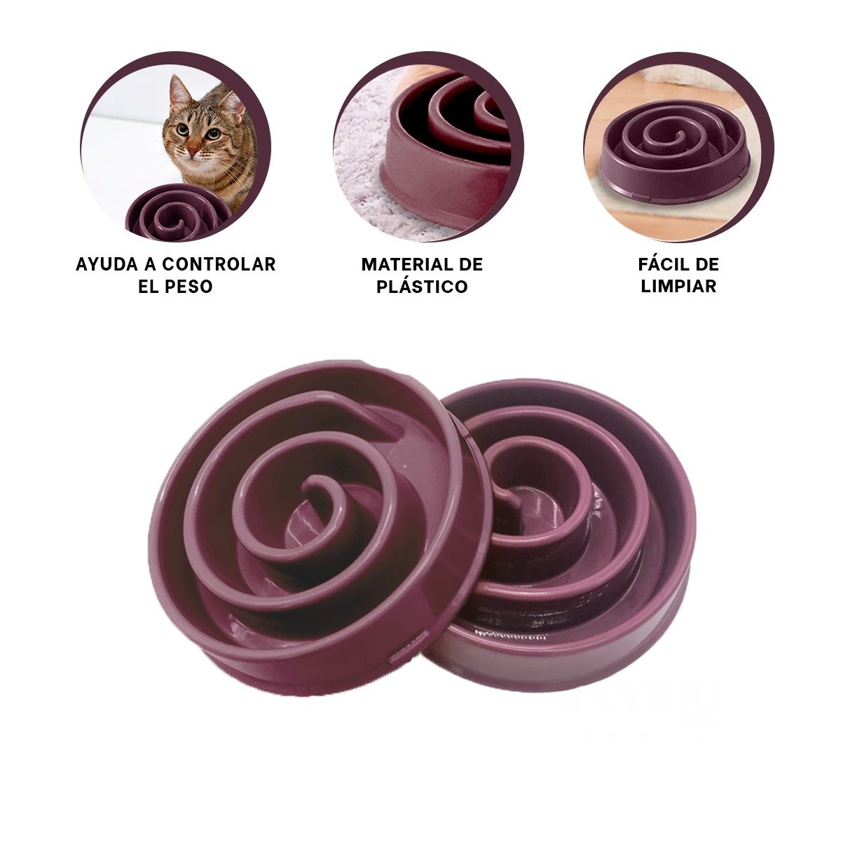 PLATO PERRO MA31301 ANTIESTRÉS ESPIRAL MASCOTA COLOR GUINDA RYBIU - 3