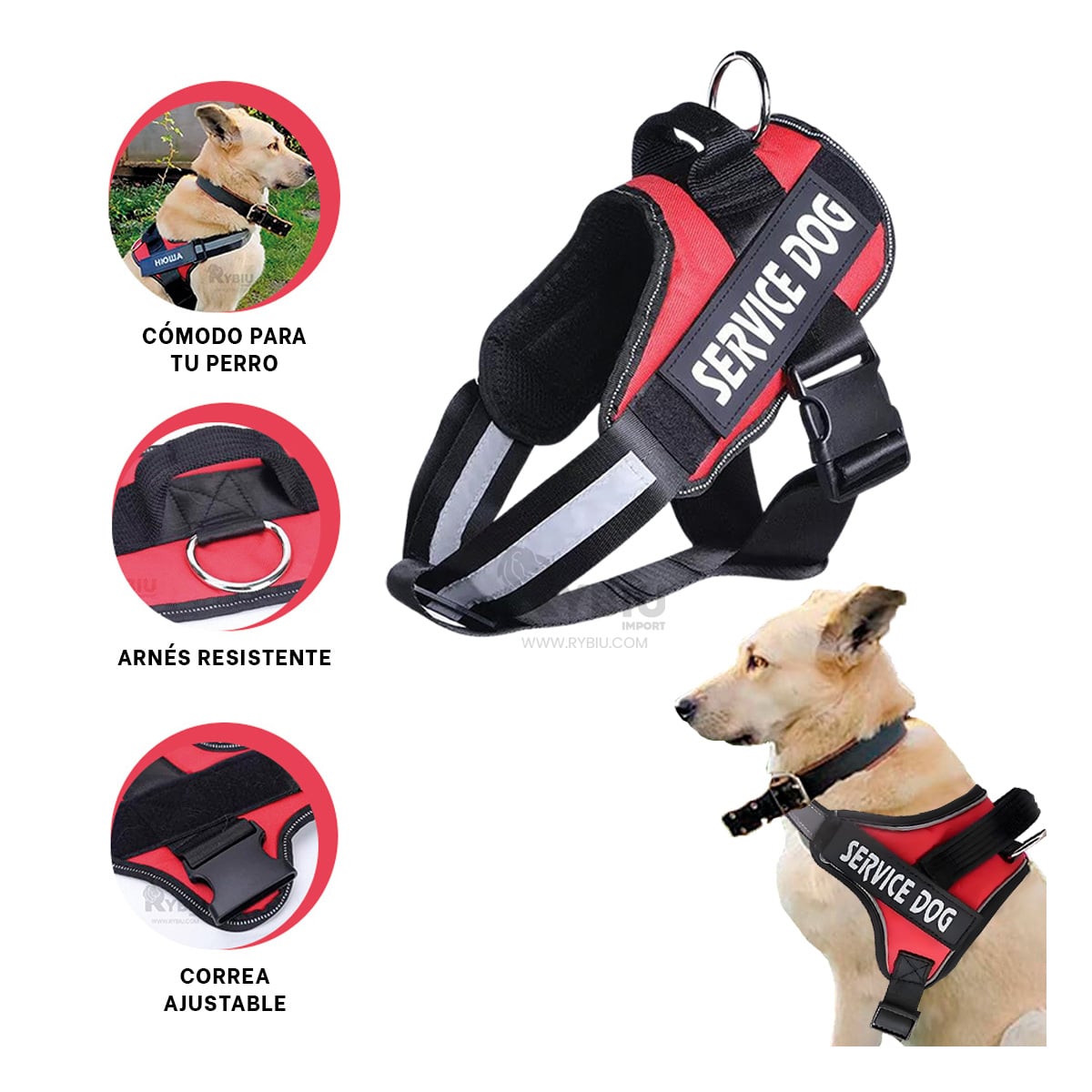 ARNÉS PERROS MA30963 RYBIU CONFIABLE Y ADAPTABLE EN ROJO Y+AGENDITA - 2