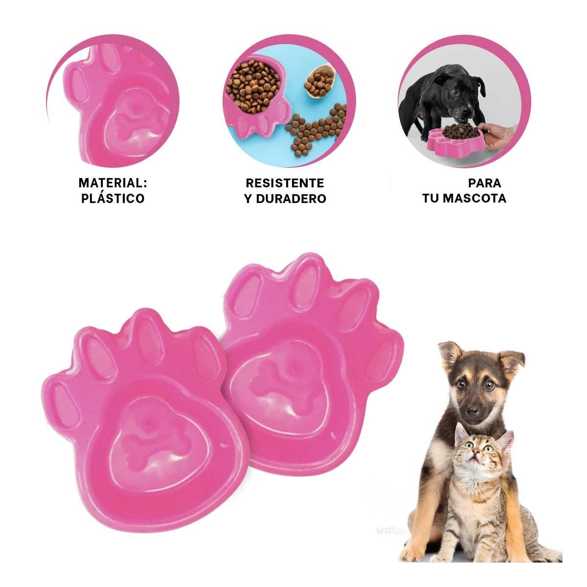 PLATO PERRO Y GATO MA31317 MASCOTA FORMA HUESO PEQUEÑO COLOR ROSADO RYBIU - 3