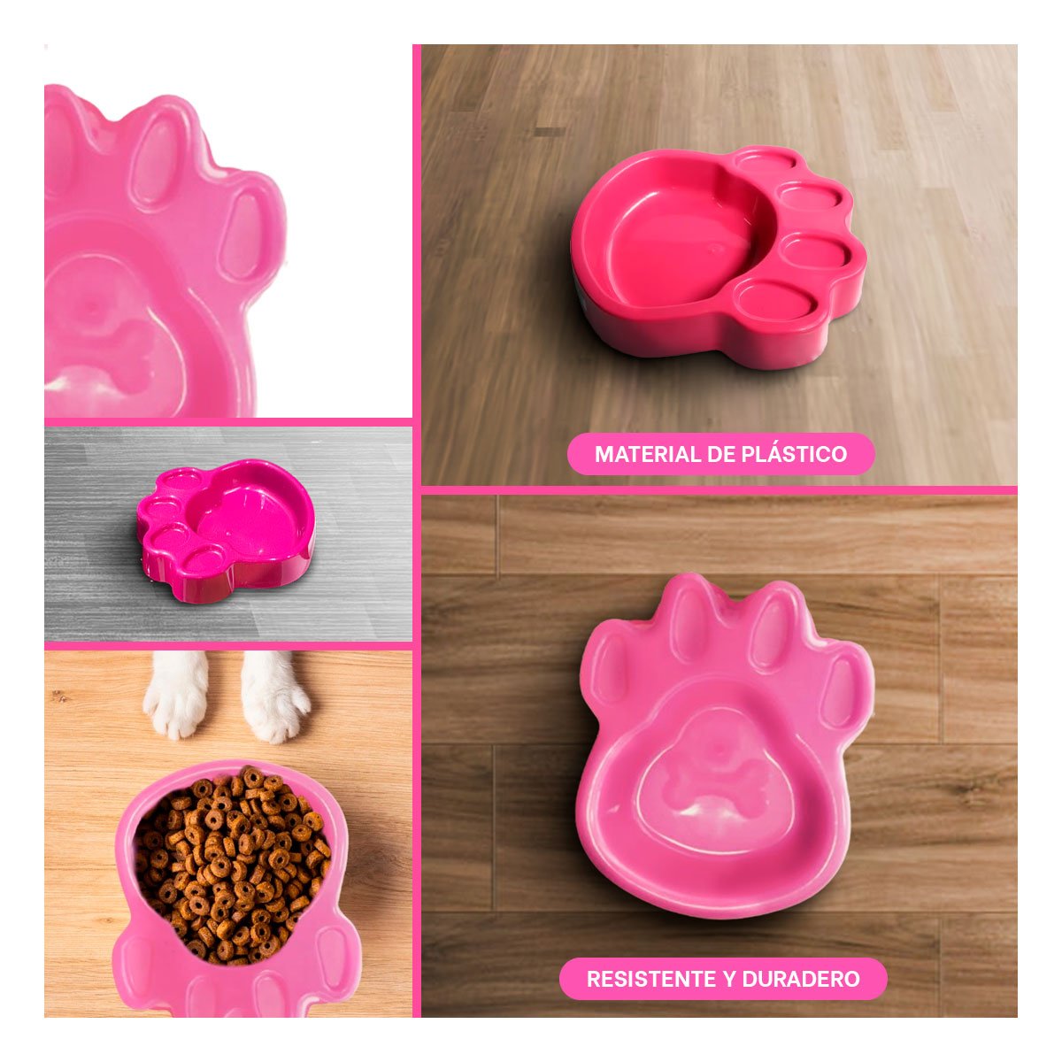 PLATO PERRO Y GATO MA31317 MASCOTA FORMA HUESO PEQUEÑO COLOR ROSADO RYBIU - 5