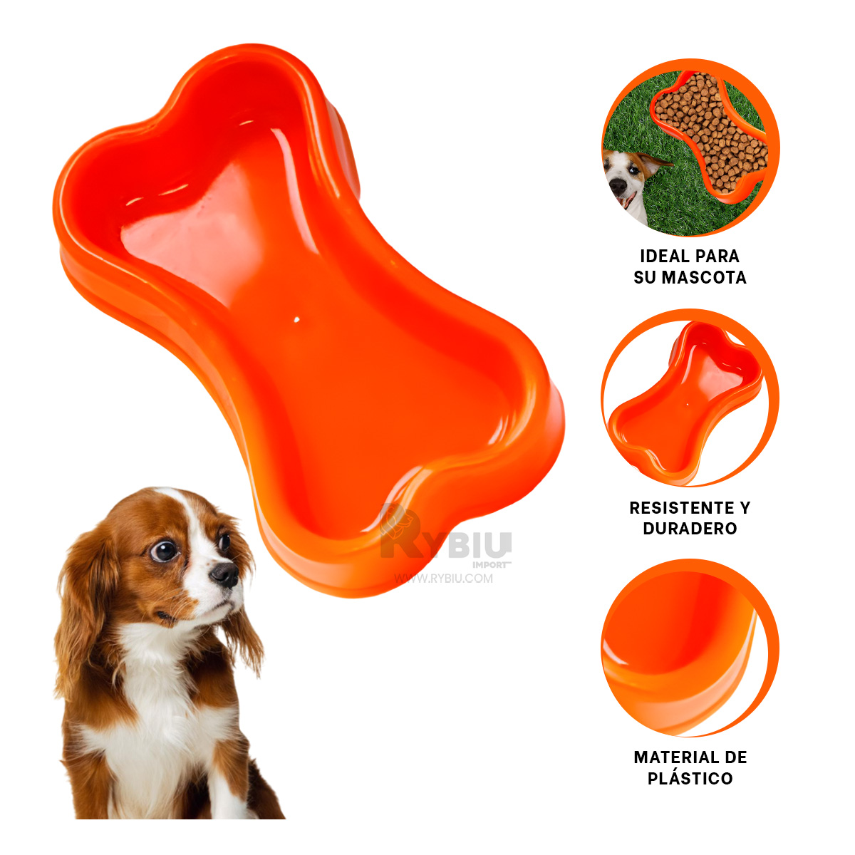 PLATO PERRO Y GATO MA31319 MASCOTA FORMA HUESO PEQUEÑO ANARANJADO RYBIU - 3