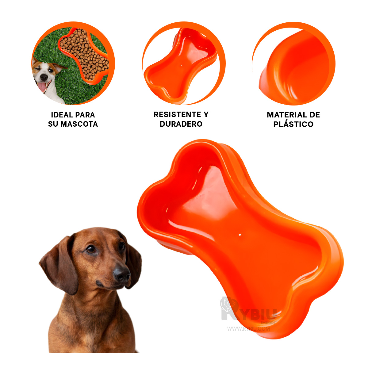 PLATO PERRO Y GATO MA31319 MASCOTA FORMA HUESO PEQUEÑO ANARANJADO RYBIU - 4