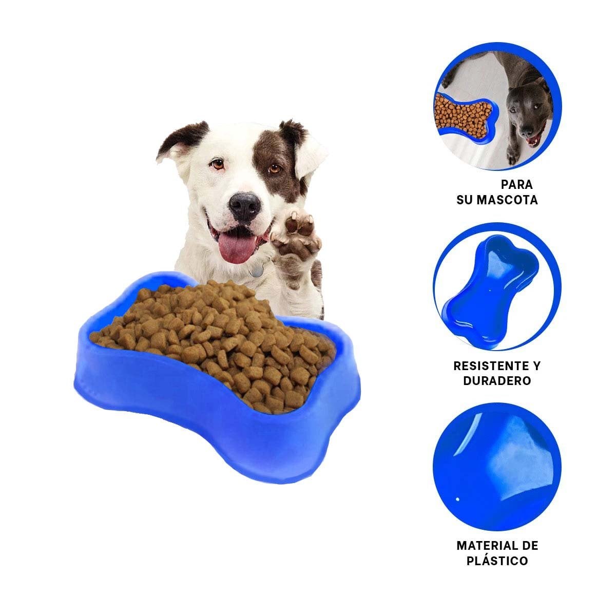 PLATO PERRO Y GATO MA31320 MASCOTA FORMA HUESO PEQUEÑO AZUL RYBIU - 3