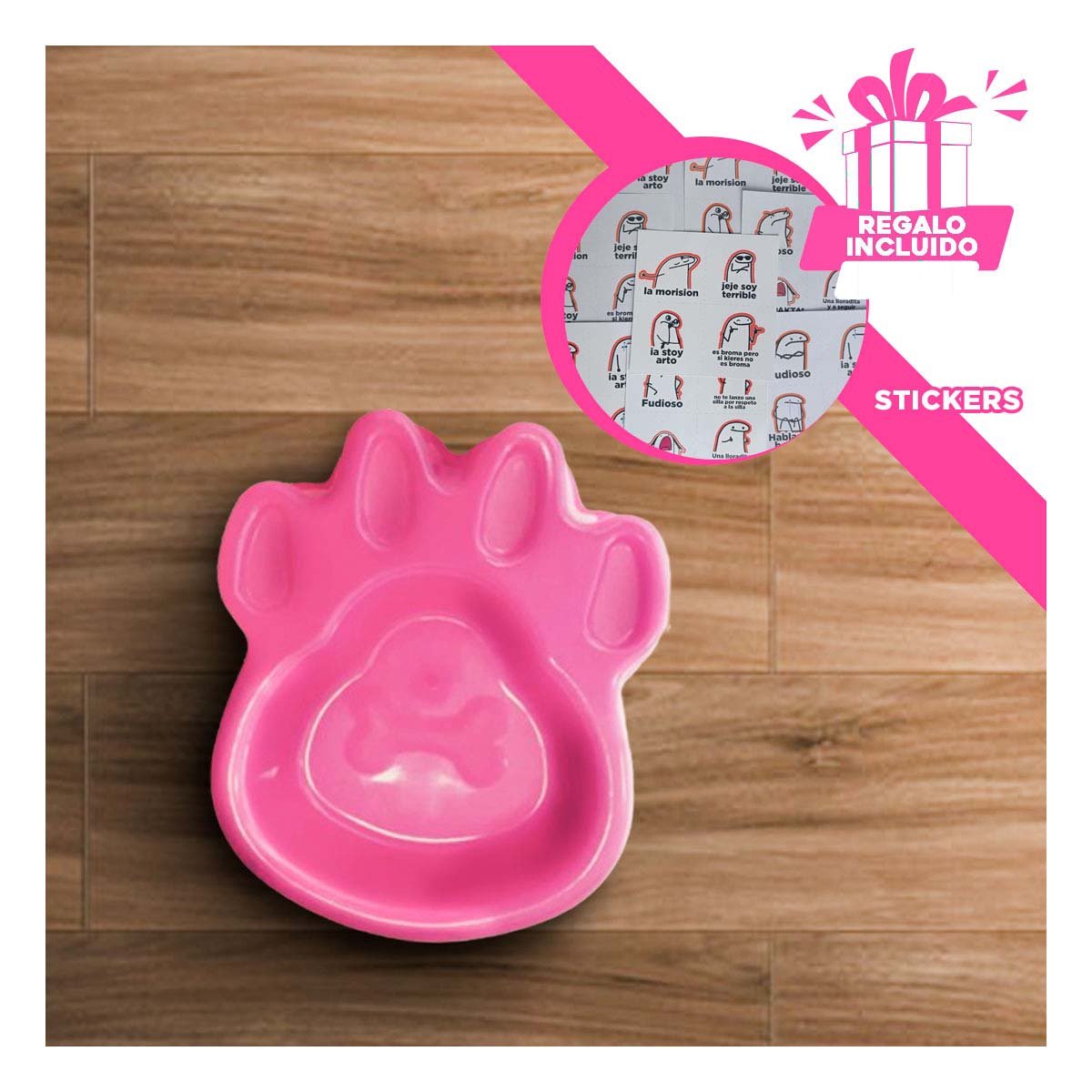PLATO PERRO Y GATO MA31317 PRÁCTICO DISEÑO COLOR ROSADO Y STICKERS RYBIU - 1